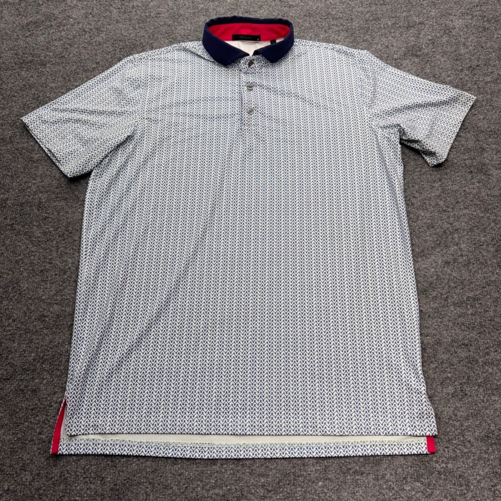 Greyson Mens Geometric Print Golf Polo Shirt Blue White Pink Size M
